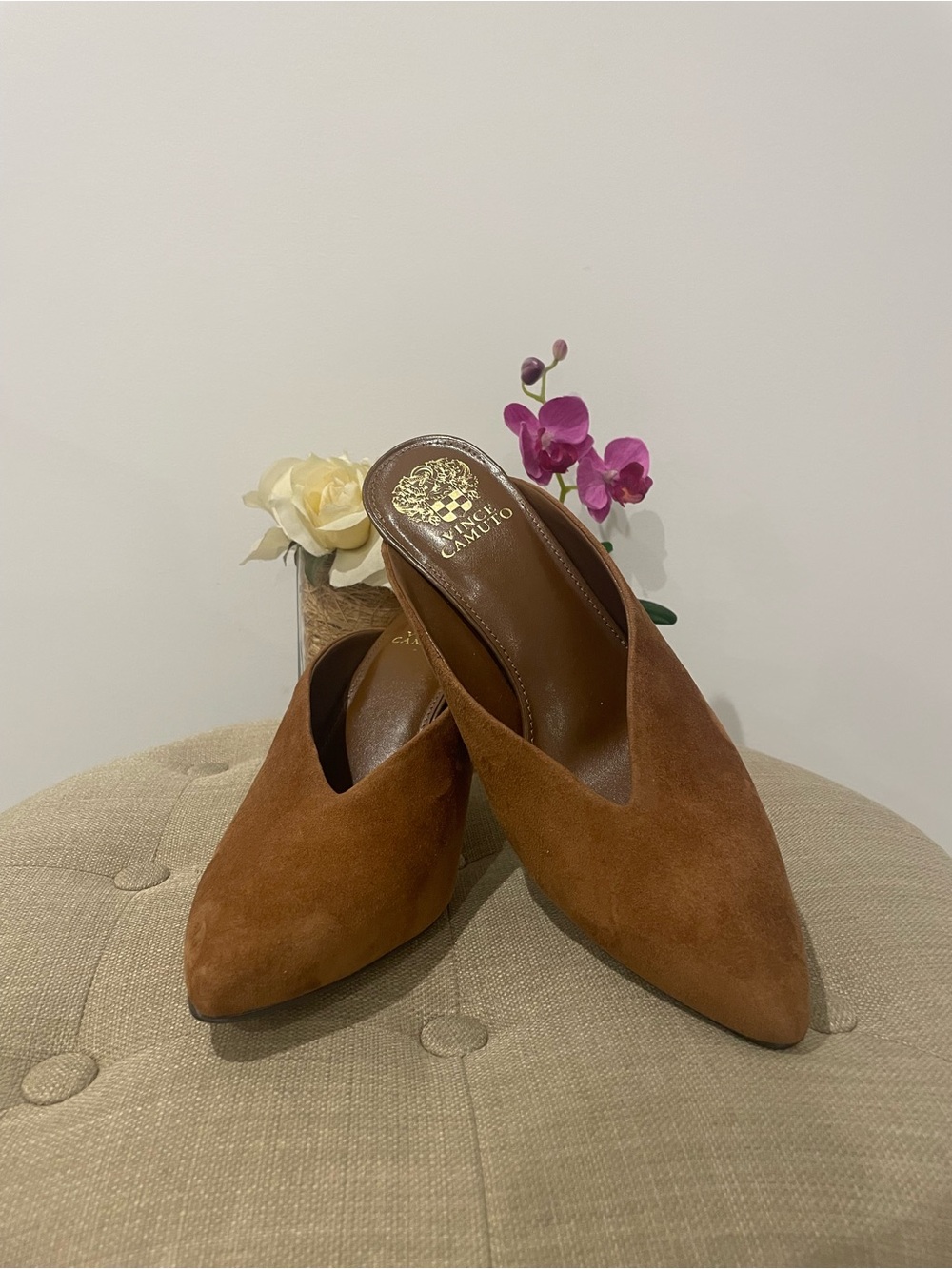 Vince Camuto Cognac Suede Pointed-Toe Mule - Size 9 - Picture 1 of 14